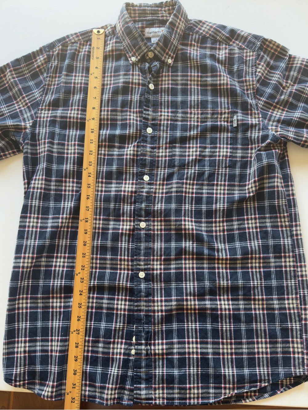 EUC Carhartt Men's Navy Plaid Button-Down Shirt Size Large (KB11)